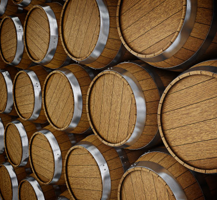 Brandy aging in oak barrels