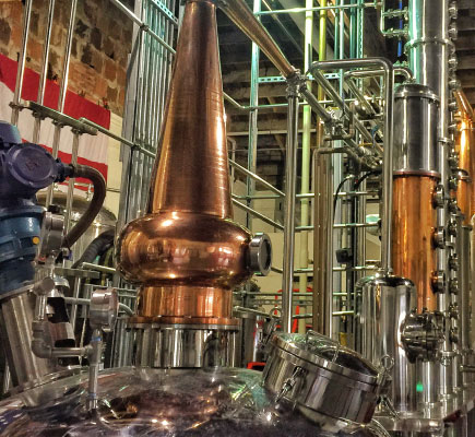 Copper pot stills for gin distillation