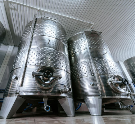 Stainless steel wine fermentation tanks
