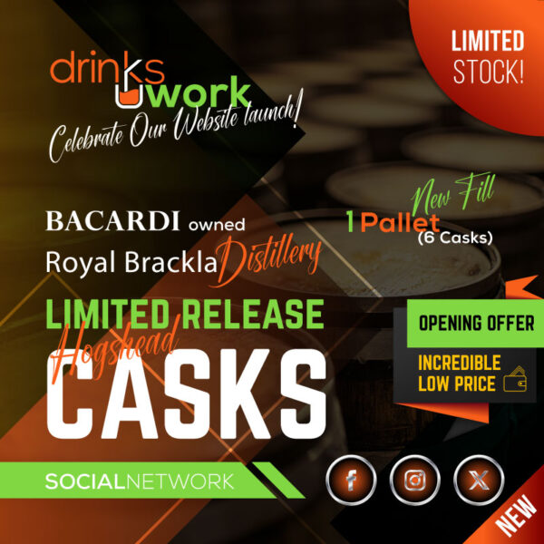 Royal Brackla Distillery whisky casks on bonded pallet