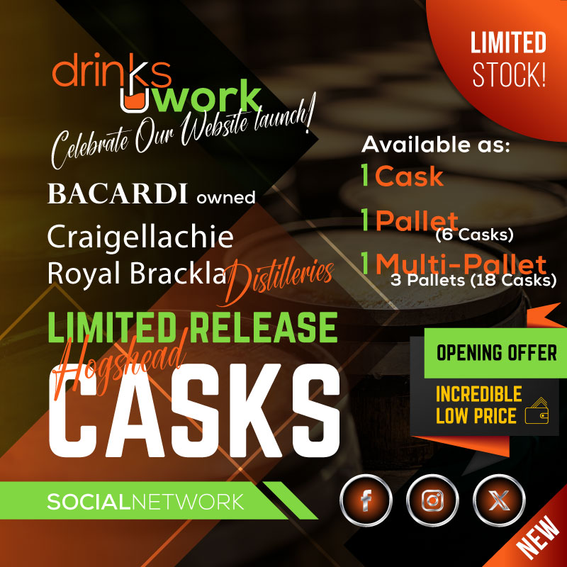 Whisky casks (New Fill) for sale – Craigellachie and Royal Brackla hogsheads available via Drinkswork